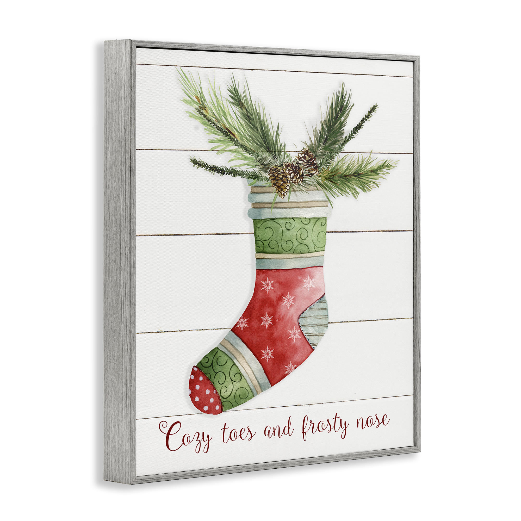 Stupell Industries Cozy Toes & Frosty Nose Holiday Painting Gray Framed Art Prints Wall Art, 11 x 14