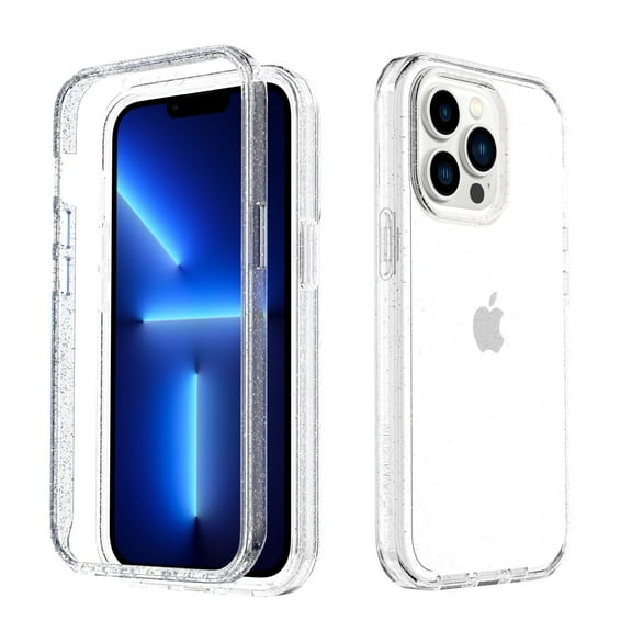 AMZER Crusta Hybrid Full Body Case for iPhone 13 Pro with Built-in Screen Protector - Glitter Transparent