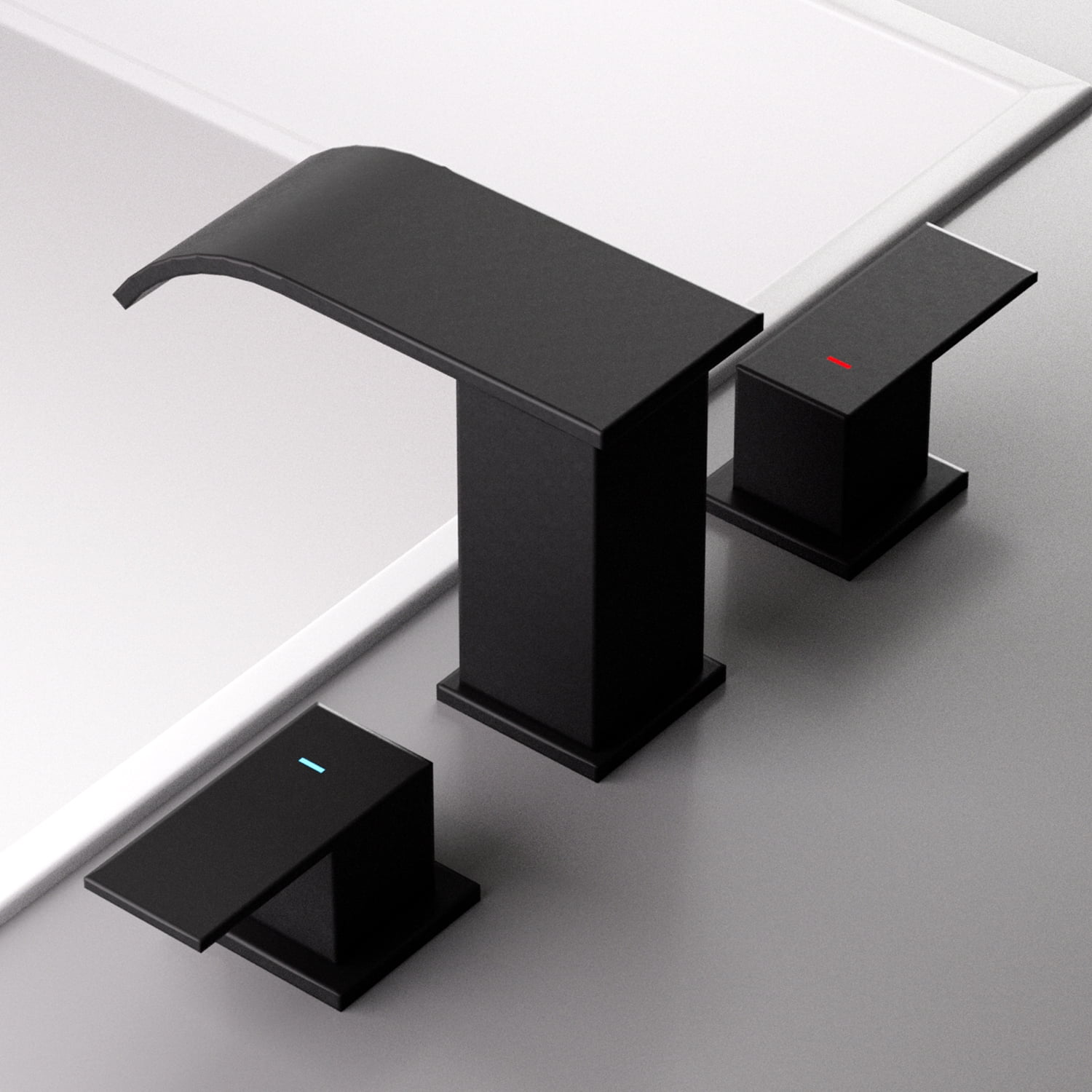 Curve Waterfall 8 in. Widespread 2-Handle Bathroom Faucet, 3-Hole Sink Faucet with Pop-Up Drain, Matte Black