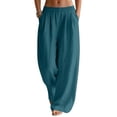 thumbnail image 4 of Women Wide Leg Palazzo Summer Pants Beach Vacation Clothes Elastic Waist Travel Trousers with Pockets Blue M, 4 of 9