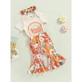 thumbnail image 4 of Toddler Baby Girl Birthday Outfit Groovy One/Two Groovy Romper Shirts Flower Bell Bottoms Headband Boho Clothes  6M 18M, 4 of 10