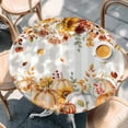 thumbnail image 2 of Orange Fall Round Tablecloth, Fitted Table Cover with Elastic for 45"-54" Round Tables, Thanksgiving Pumpkins Sunflower Striped Table Cloth Outdoor Indoor Dinning Party Waterproof Tablecloths, 2 of 7