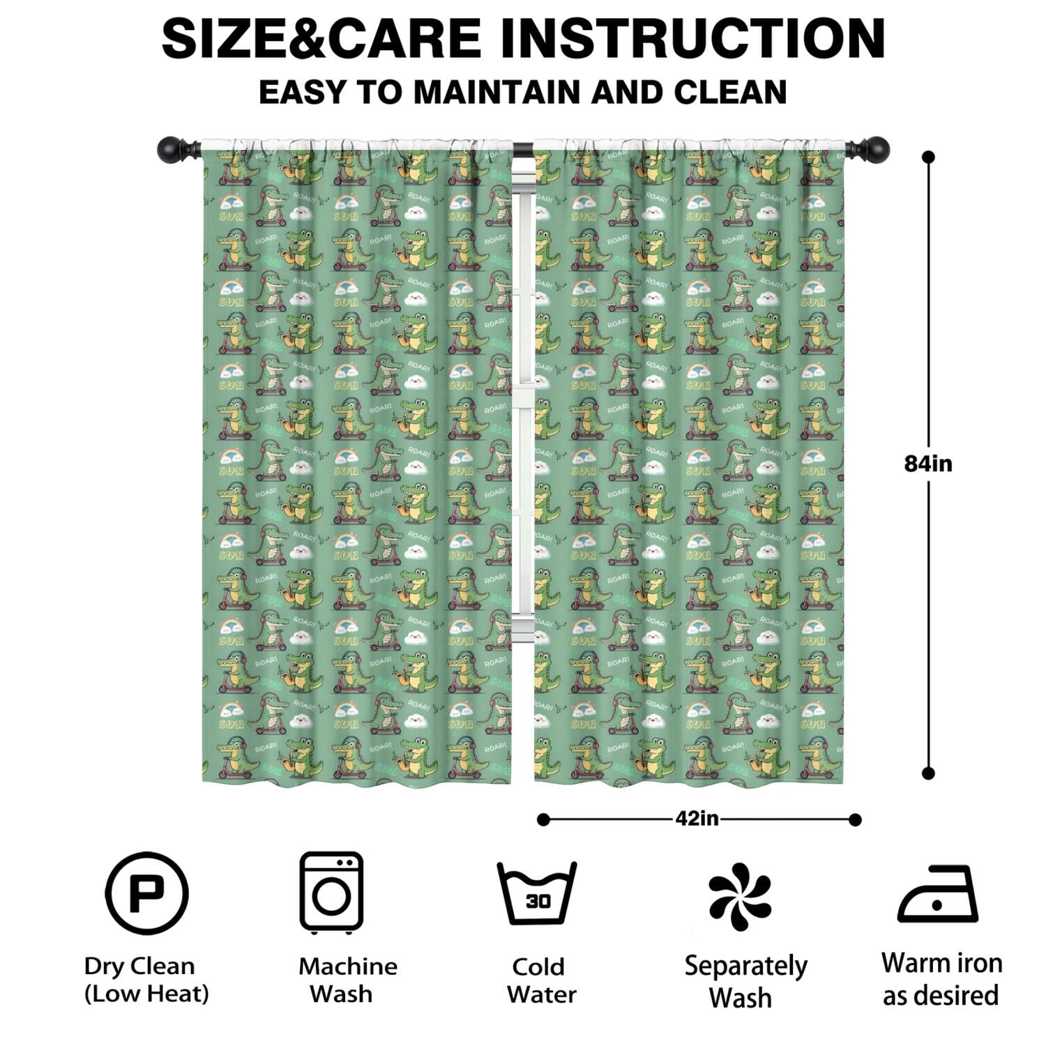 Blackout Kids Curtains,Green Alligators Icons Pattern Childrens Insulated Curtains Set Of 2,Bedroom Essentials,Toddler Room Decor 42"x84"