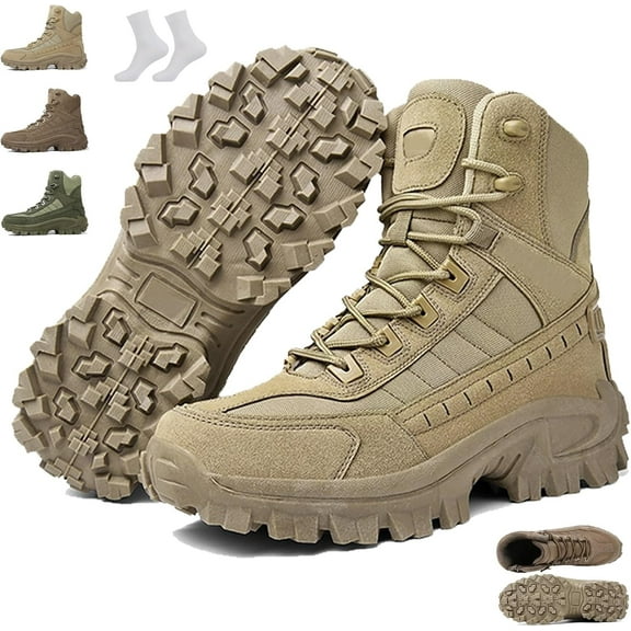 YEPOLERCE Men's Orthopedic Support Anti-Puncture Work Boots, Waterproof Anti-Sprain Hiking Boots, Lightweight Tactical Combat Shoes for Outdoor