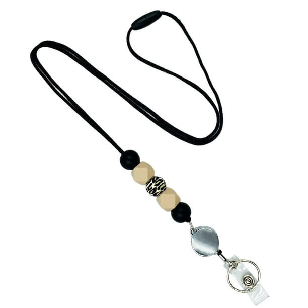 Cute Retractable Lanyard, Silic Beaded Badge Lanyard Necklace