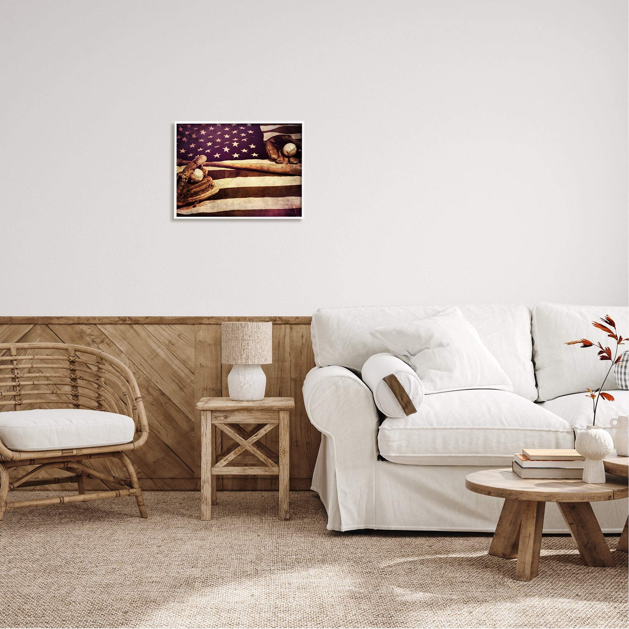 Stupell Industries American Flag Stripes Stars Baseball Mitt Sports Motif Framed Wall Art, 20 x 16, Design by Daniel Sproul