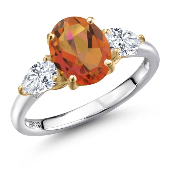Gem Stone King 925 Silver and 10K Yellow Gold Twilight Orange Mystic Quartz and F - G Lab Grown Diamond Engagement Ring for Women | 2.50 Cttw | Oval 9X7MM | Gemstone Birthstone | Size 9