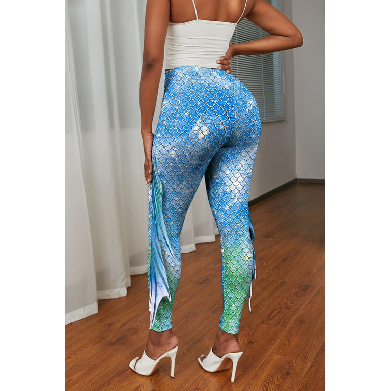 Womens Cosplay Stretch Legging 3D Graphic Fish Scale Tight Trousers Mermaid  Workout Dance Pants Sexy Casual Funny Tights 