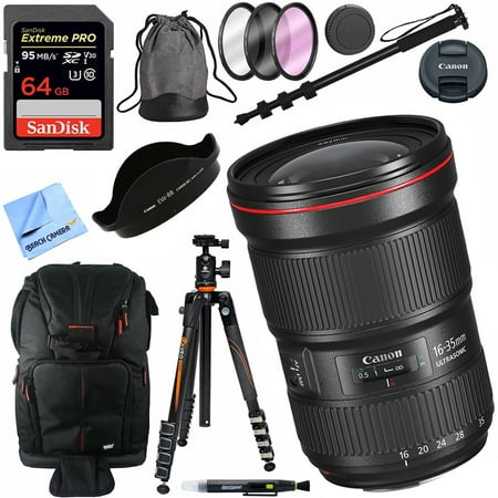 Canon EF 16-35mm f/2.8L III USM Ultra Wide Angle Zoom Full Frame Lens with Vanguard Tripod Plus 64GB Accessories (Best Wide Angle For Canon Full Frame)