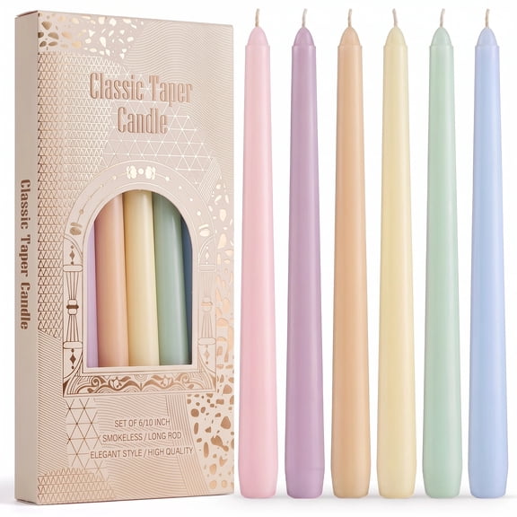 6Pcs Pastel Taper Candles,10 inch Pastel Candle Sticks, Dripless Unscented, Colorful Candle Set for Birthday, Wedding, Garden Party Decor, Home Dining Table