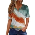 thumbnail image 2 of Mefallenssiah Ladies' Retro Non Positioning Printed V-neck Button T-shirt Loose Top, 2 of 6