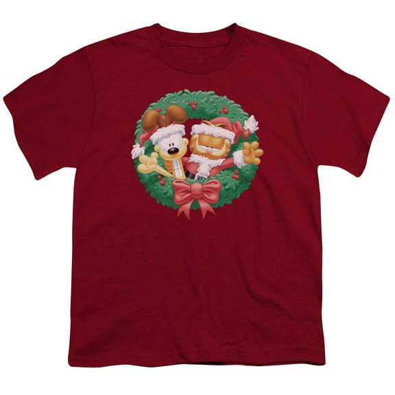 Garfield - Christmas Wreath - Youth Short Sleeve Shirt - Large