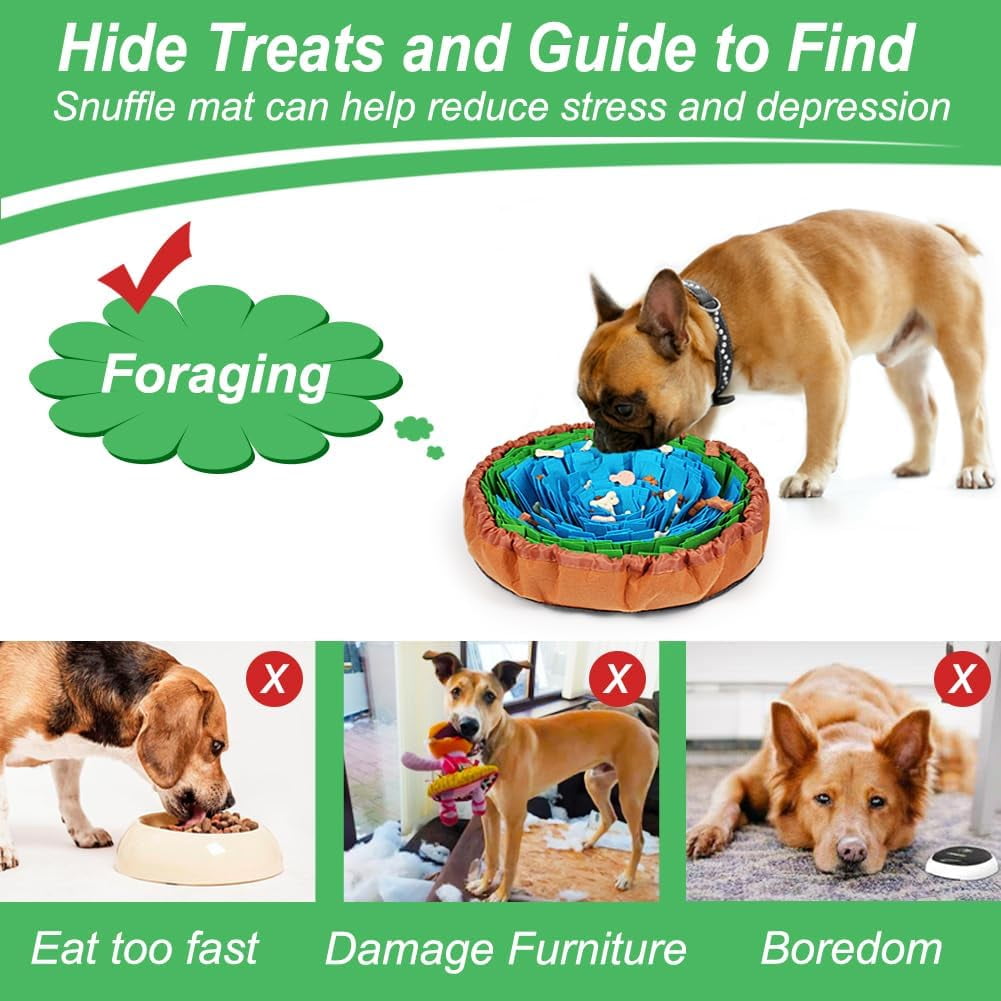 Snuffle Mat for Dogs, Adjustable Treats Feeding Mat for Slow Eating and Keep Busy, Interactive Dog Puzzle Toys Encourages Natural Foraging Skills and Smell Training (Blue Green)