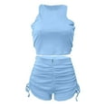 thumbnail image 4 of MSJUHEG Overall Shorts for Women,Short Jumpsuits for Women,Overalls for Women Shorts,Shorts Romper,Two Outfits For Ribbed Tank Crop Top Drawstring Ruched Shorts Set,Lounge Jumpsuit Light Blue S, 4 of 6