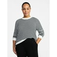 thumbnail image 5 of Time and Tru Women's Stripe Pointelle Rib Sweater with Long Sleeves, Lightweight, Sizes XS-XXXL, 5 of 5