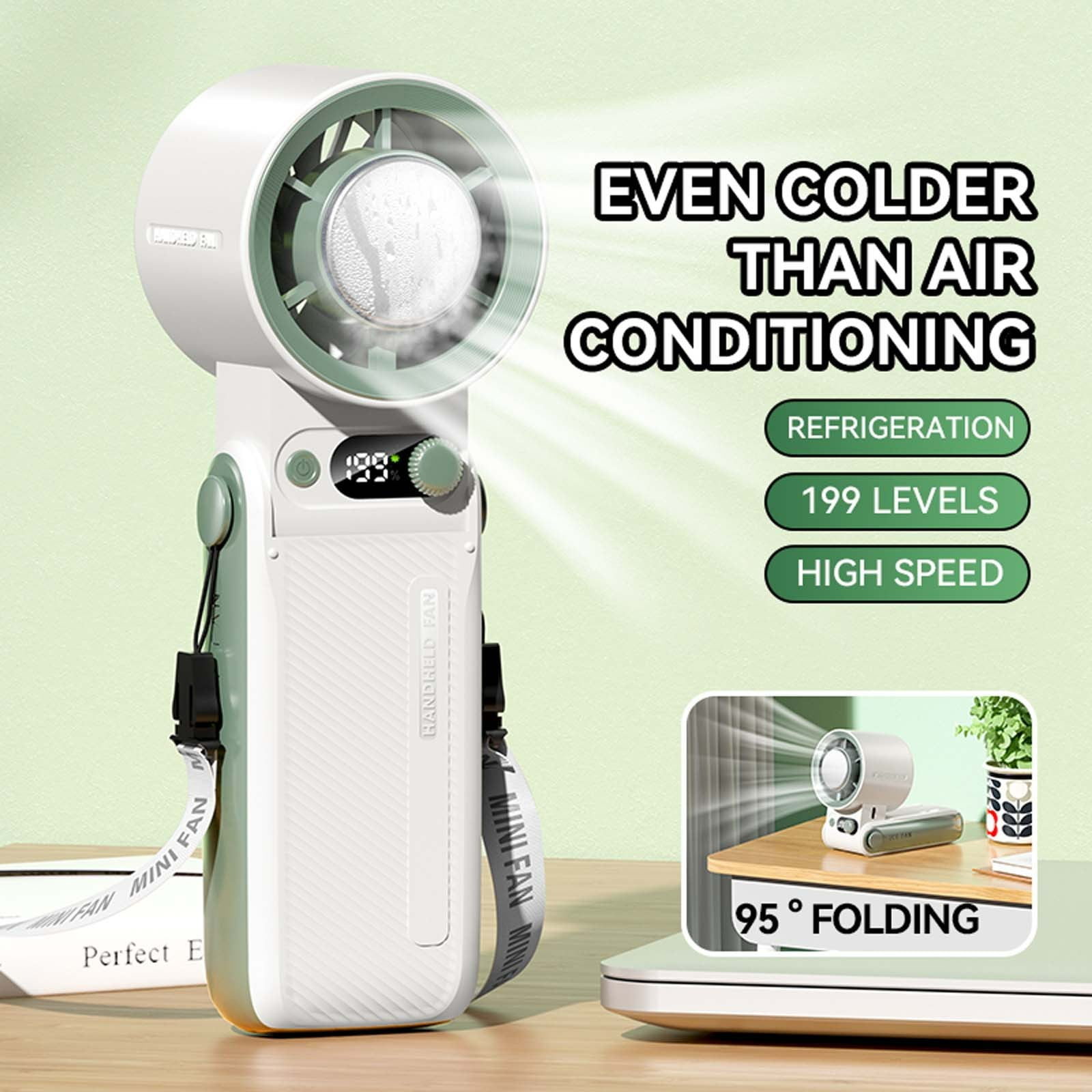 Gumesh Handheld Fan with Ice Cooler,6000mAh Rechargeable Battery Operated Portable Fans,(1-199)Speed,90° Folded Mini Powerful Cold Air Cooling Personal Small Hand Held Fan