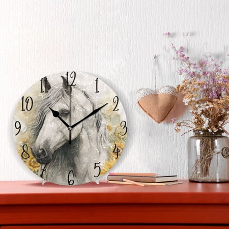 10 Quartz Indoor Wall Clock Silent Mechanism / Elegant Long Mane White Horse