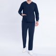 thumbnail image 2 of Scrub Sets for Men qolati Two Piece Outfits Long Sleeve V-Neck Scrub Shirts and Jogger Pants with Pocket Summer Athletic Stretch Workwear Working Uniforms, 2 of 7