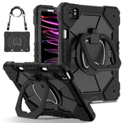Dteck with Pencil Holder Case for iPad Pro 11-inch 4th 3rd 2nd 1st Gen,iPad Air 5th/4th Generation Heavy Duty Silicone Case 360 Degree Rotating Handle Stand Cover with Shoulder Strap,Black