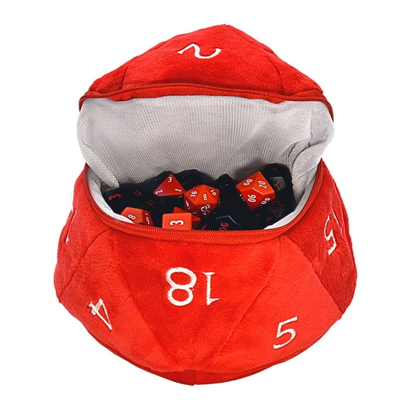 Red and White D20 Plush Dice Bag for Dungeons  Dragons