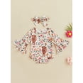 thumbnail image 2 of Douhoow 0-24M Baby Girls Floral Romper Infant Cow Print Round Neck Long Flare Sleeve Playsuit, 2 of 7