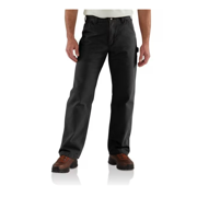 Carhartt Men's Work Pants Duck Dungaree Loose Fit Cotton Black 38x36 Utility Tool Pockets B11