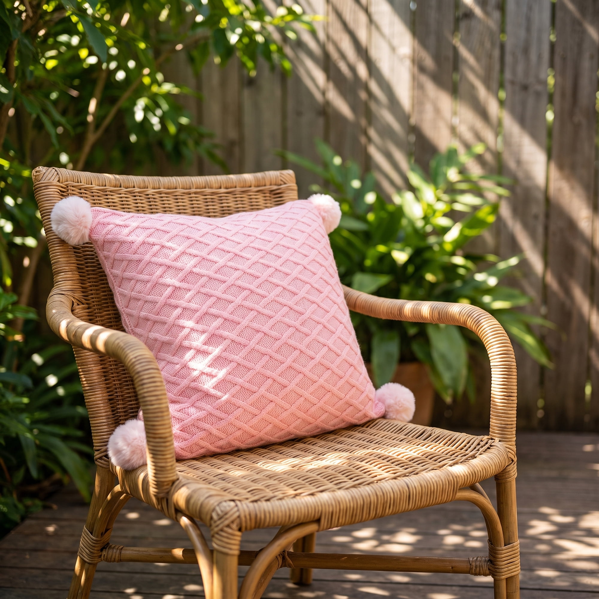 Unique Bargains Textured Knit Throw Pillow Cover Lattice Cushion Case Pink 18" x 18"