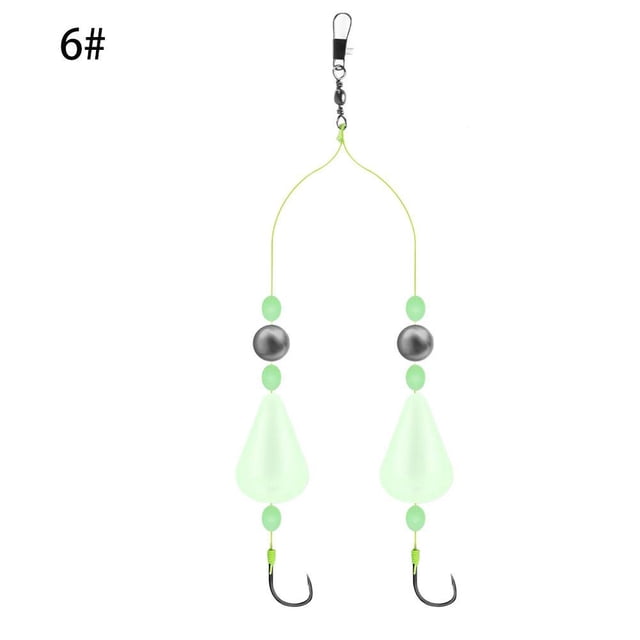 Lttoisl Luminous Fishing Rig with Double Hooks, Glow-in-the-Dark Floats, High-Carbon Steel, Size 10, 1 Count, Enhanced Visibility for Night Fishing