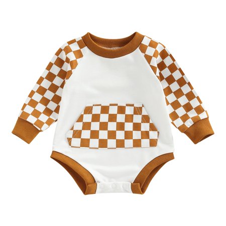 

Newborn Baby Boy Sweatshirt Romper Checkerboard Long Sleeve Pocket Sweater Tops Toddler Fall Winter Pullover Shirts (as1 age 3_months 6_months Plaid Yellow 3-6 Months)