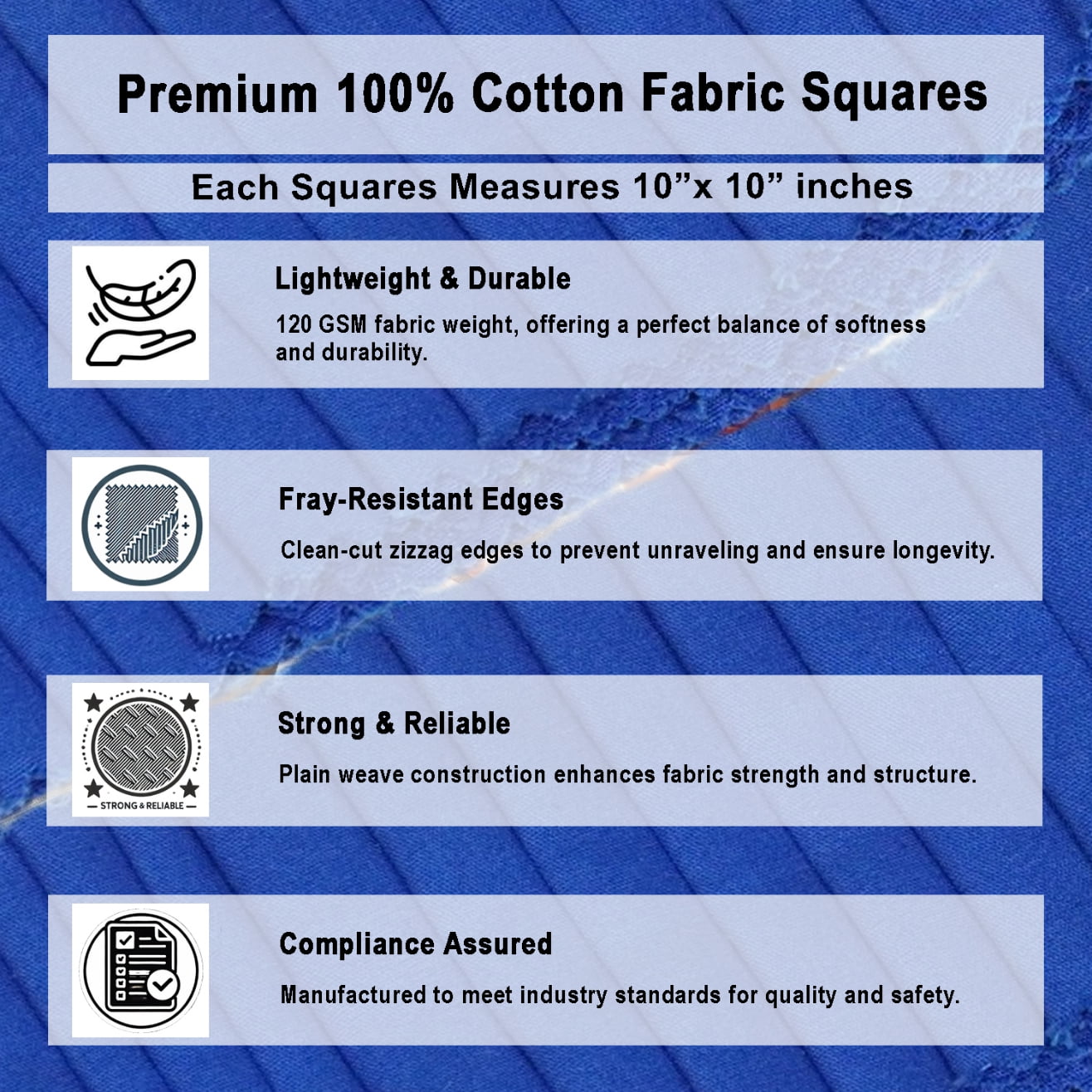 Soimoi 40 Pcs Solid Cotton Fabric Squares Bundles Charm Packs for Quilting, Fat Quarter Layer Cakes, Fabric Scraps for Crafts,Precuts Quilt Squares 10 X 10 inches, DIY Fabric Bundle - Blue