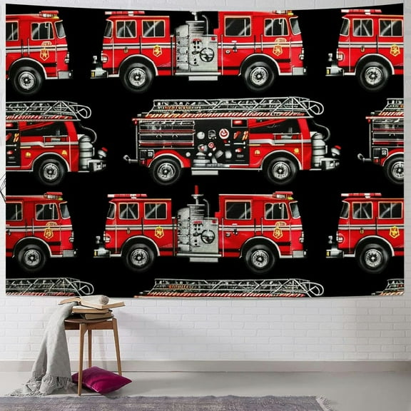 BCIIG Fire Trucks Tapestry Wall Hanging Unique Style Graphic Tapestries Home Wall Decor Art for Bedroom Living Room Dorm Apartment Farmhouse 40x30inch
