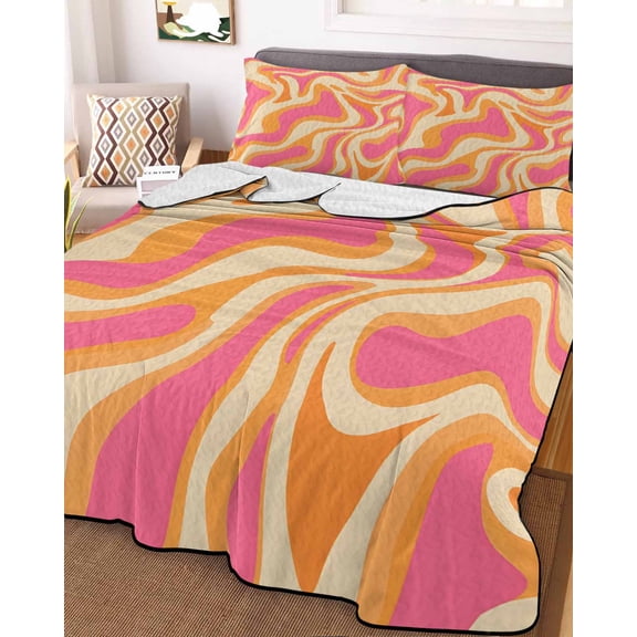 Pink Orange King Size Down Alternative Comforter, Lightweight Comforter Quilt Bedding Set with Pillow Shams Art Abstract Modern Geometric All Seasons Bed Comforter Duvet Insert 96"x106"