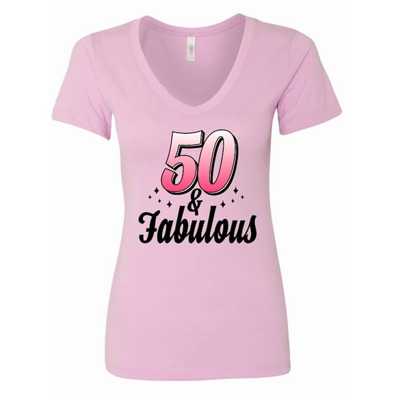 Inktastic 50 and Fabulous with Sparkles Women's V-Neck T-Shirt