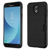 Samsung Galaxy J7 (2018), J737, J7 V 2nd Gen, J7 Refine - Phone Case Shockproof Hybrid Rubber Rugged Case Cover Brushed with Card Slot Black