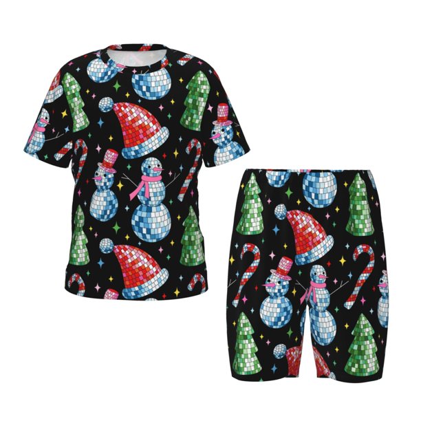 Balery Disco Mirror Ball Snowman Conjunto de Pijama Infantil de Manga Corta con Estampado – Ropa de Dormir de Algodón Suave-Small