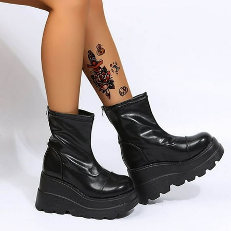 

Qiaocaity Women Shoes on Clearance Up to 20% off New Style Women s Colorful Slope Heel Side Zipper Boots Children s Plus Size Women s Shoes Black 38