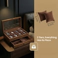 thumbnail image 3 of LEDREM 2-Tier Wood Watch Box with Large Glass Lid, 8-Slot & Drawer Storage, Removable Pillows, Velvet Lined, Rustic Walnut, 3 of 10