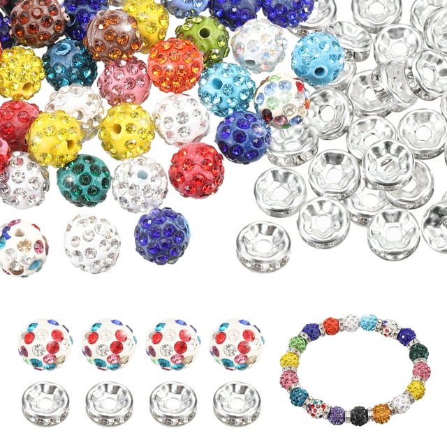 Uxcell 100 Pcs 10mm Rhinestone Beads for Jewelry Making, Sparkle Disco Ball Design Diamond Crystal Spacer Clay Beads Bulk for Bracelet Necklace Earring Crafting DIY Decor, Mixed Color