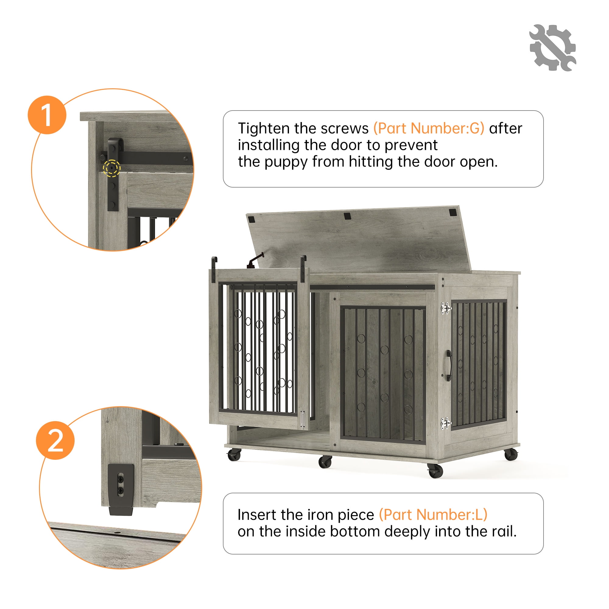 Pefilos 43" Sliding Door Dog Crate with Partition for Two Puppies, Furniture Style Dog Cage with Wheels, Indoor Kennel, Gray Pefilos 43" Sliding Door Dog Crate with Partition for Two Puppies, Furniture Style Dog Cage with Wheels, Indoor Kennel, Gray