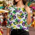 thumbnail image 6 of mihongmao Mardi Gras Parade Shirt for Women A 3/4 Sleeve Christmas Printed Round-neck Top Multicolor XL, 6 of 9