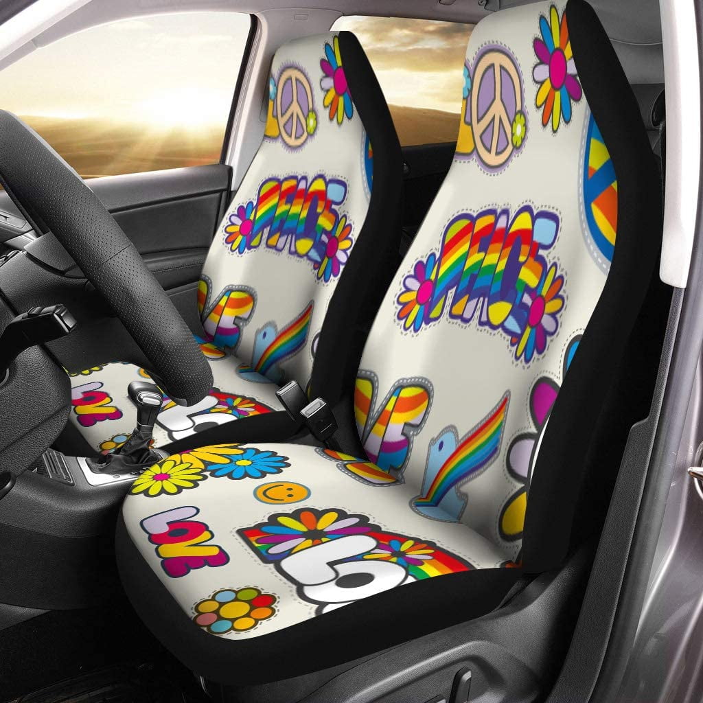 FMSHPON Set of 2 Car Seat Covers Colorful Retro Hippie Patches Emblems
