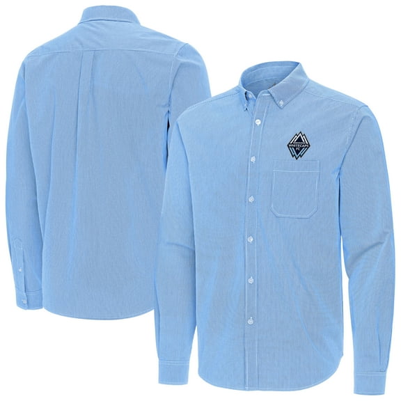 Men's Antigua Light Blue Vancouver Whitecaps FC Porter Woven Tri-Blend Long Sleeve Button-Down Shirt