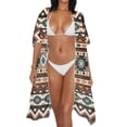 thumbnail image 4 of FKELYI Womens Bikini Cover Up for Summer Open Front Cardigan American Tribal Geometric Print Beach Cover Ups Comfy Beach Kimono Beachwear Ladies Cruise Outfits Resort Wear, 4 of 6