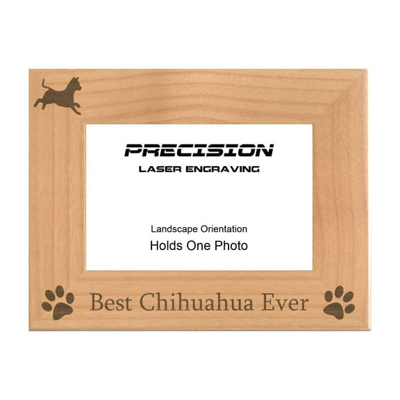 PrecisionNC Engraving Dog Pet Frames Best Chihuahua Ever with Paw Prints Engraved Natural Wood Picture Frame 5x7 Landscape