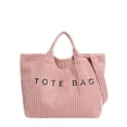 thumbnail image 2 of NexTorq Tote Bag for Women Letter Print Tote Bag Corduroy Handbag for Work Travel Hobo Bags Adjustable Strap, Pink, 2 of 6