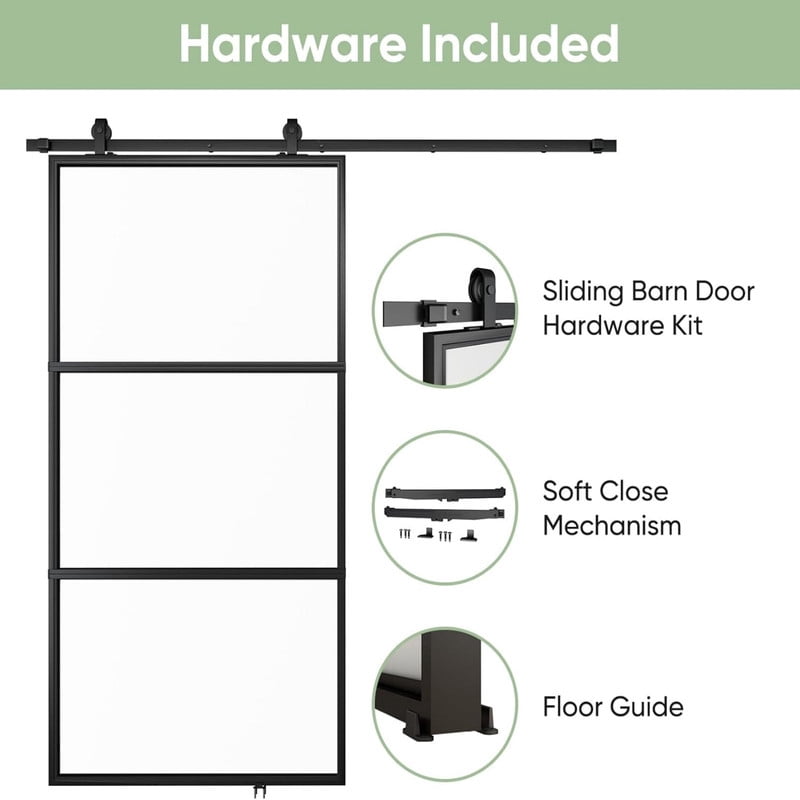 Easy4Home 42"x84" Frosted Glass Sliding Barn Door with Track and Hardware Kit