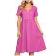 thumbnail image 6 of Vivianyo HD Women's Notch Neck Short Sleeve Midi Dress, Casual Empire Waist Dress for Women Flowy A-Line Pullover , Women's Hot Pink, Sizes S-5XL, 6 of 8
