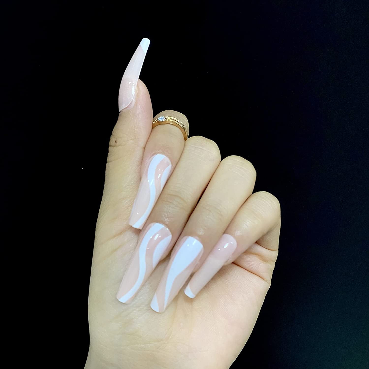 Press On Nails Long,Fake Nails,Fake Nails With Nail Glue,French Tip