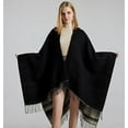 thumbnail image 4 of StylesILove Women Reversible Plaid Fringe Knitted Open Front Poncho Cape Oversized Cardigan Cozy Wrap Shawl for Fall and Winter (Black), 4 of 6