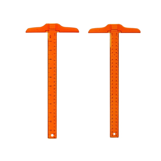 escuadras en T de 30 cm con escala de doble cara, regla en forma de T, herramienta de medición de plástico para dibujo y diseño general (pulgadas/cm y doble cm, naranja)